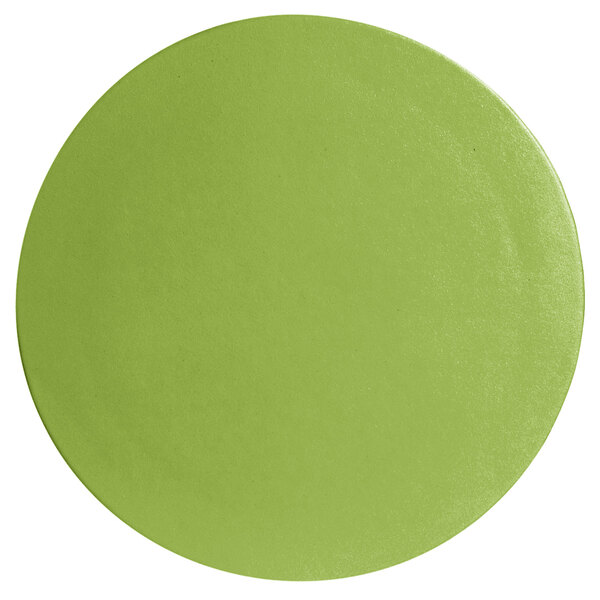 A lime green G.E.T. Enterprises Bugambilia large round disc with a smooth surface.
