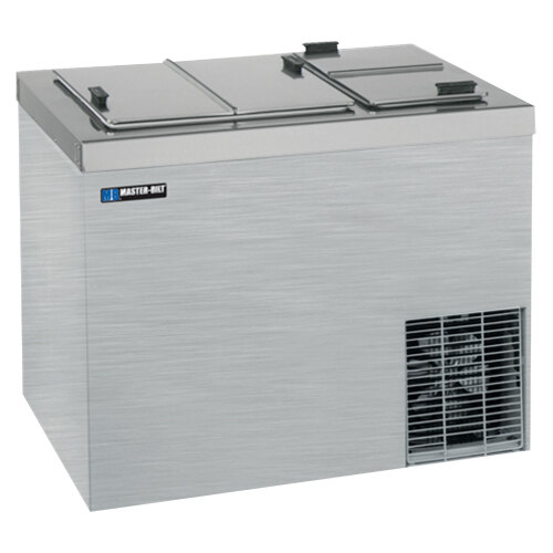 A Master Bilt stainless steel ice cream dipping cabinet with a flip lid.