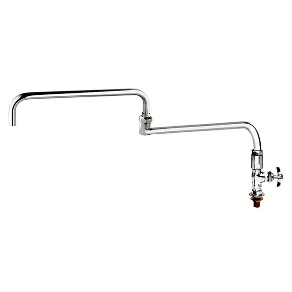 A T&S chrome deck-mounted faucet with a long lever.