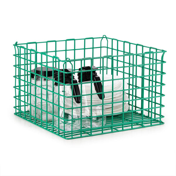 A green Microwire open rack holding two bottles.
