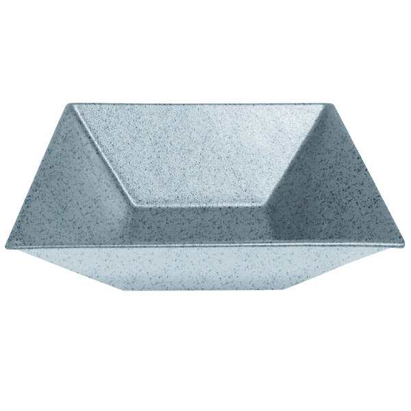 A G.E.T. Enterprises Bugambilia square metal bowl with a sky blue granite finish.