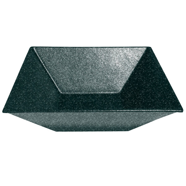 A jade granite rectangular bowl with a square shape and a black base.