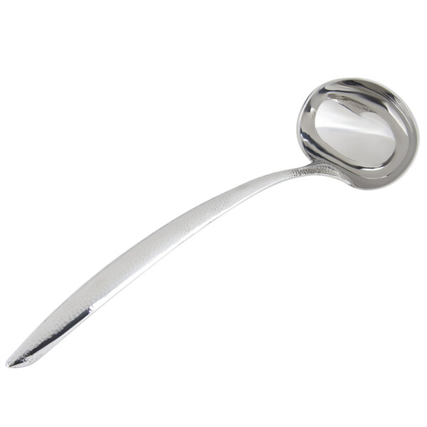 A Bon Chef stainless steel ladle with a hammered hollow handle.