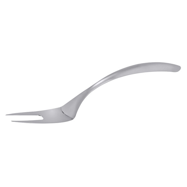 A Bon Chef stainless steel serving fork with a hollow curved handle.