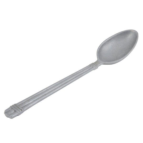 A Bon Chef pewter-glo serving spoon with a handle on a white background.