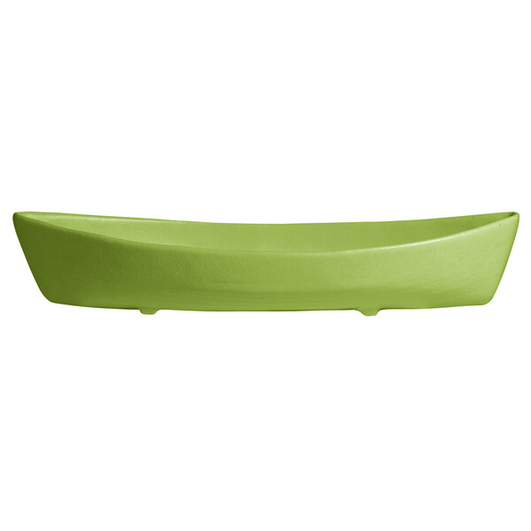 A close up of a lime green rectangular G.E.T. Enterprises Bugambilia deep boat with feet.