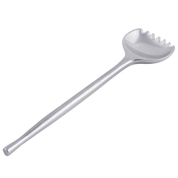 A Bon Chef pewter-glo salad serving fork with a long handle.