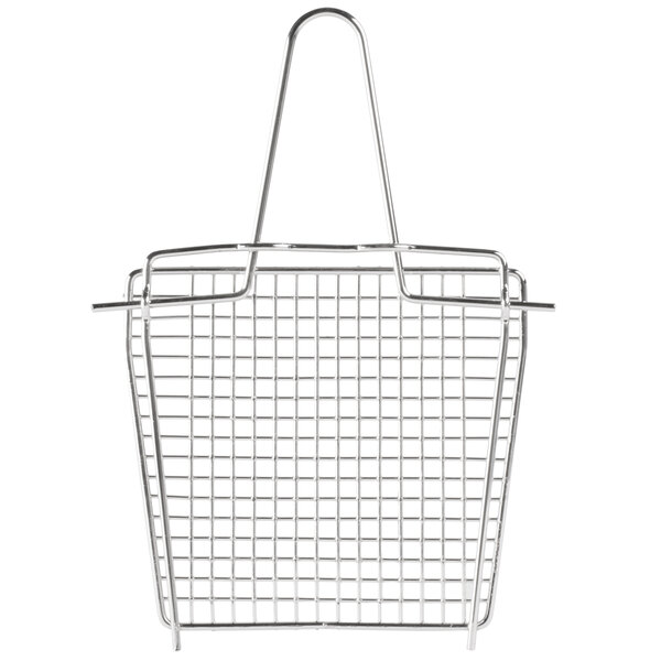 A stainless steel wire fryer basket divider with handles.