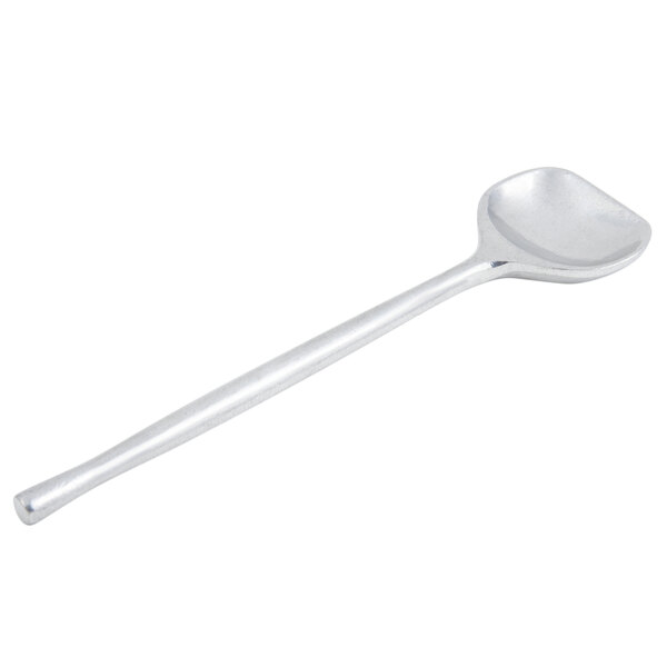A Bon Chef pewter-glo salad serving spoon with a long handle and tip on a white background.