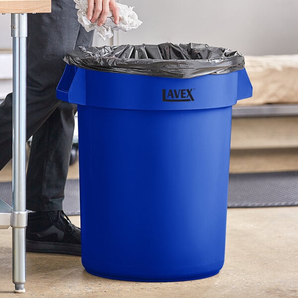 Lavex 32 Gallon Blue Round Commercial Trash Can
