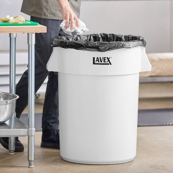 Lavex 44 Gallon White Round Commercial Trash Can
