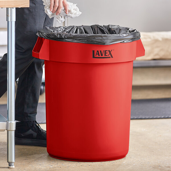 Lavex 32 Gallon Red Round Commercial Trash Can