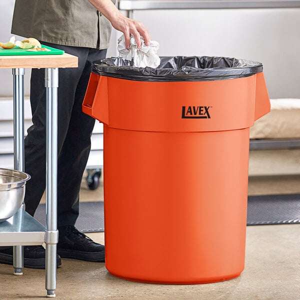 Lavex 55 Gallon Orange Round High Visibility Commercial Trash Can
