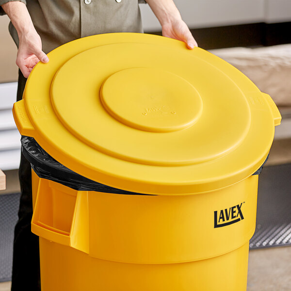 Lavex 55 Gallon Yellow Round Commercial Trash Can Lid