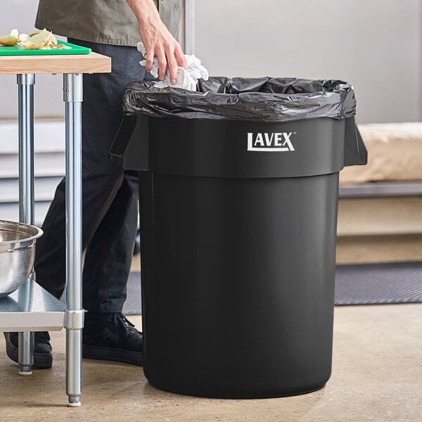 Lavex 44 Gallon Black Round Commercial Trash Can