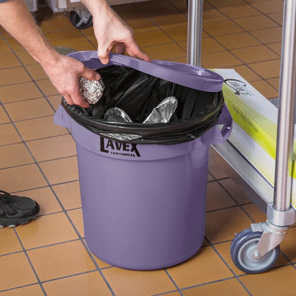 Lavex Purple Round Commercial Trash Can Lid
