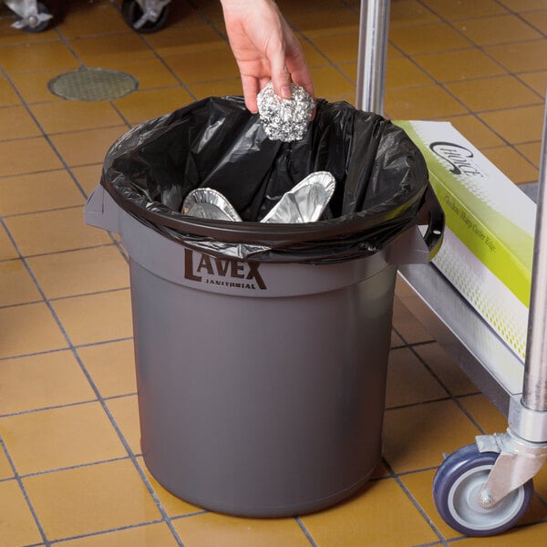 Lavex 10 Gallon Gray Round Commercial Trash Can / Ingredient Bin