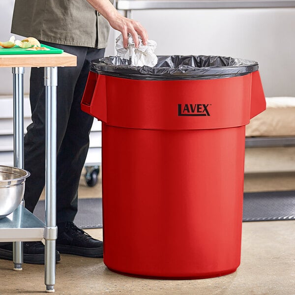 Lavex 55 Gallon Red Round Commercial Trash Can