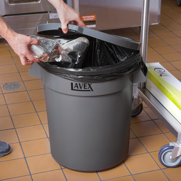 Lavex 20 Gallon Gray Round Commercial Trash Can and Lid