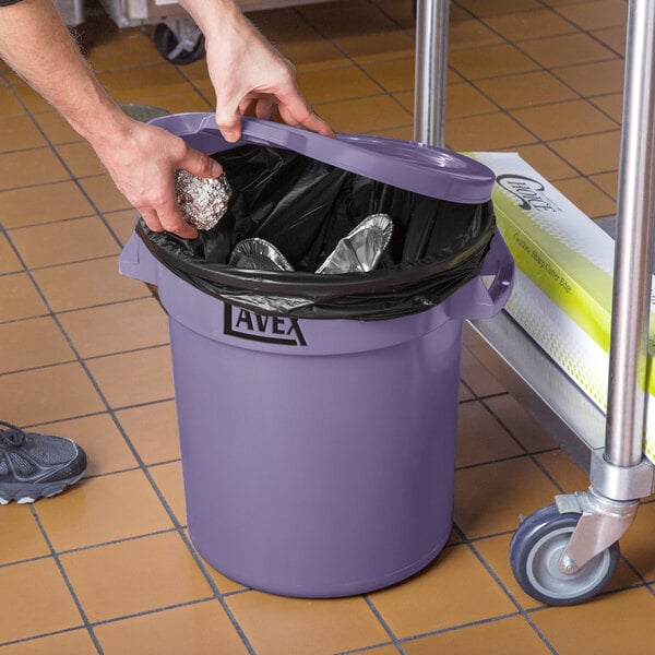 Lavex 10 Gallon Purple Round Commercial Trash Can and Lid