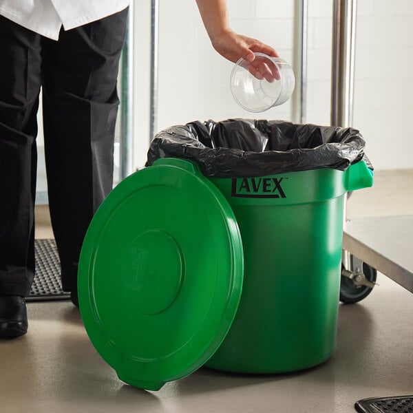 Lavex 10 Gallon Green Round Commercial Trash Can and Lid