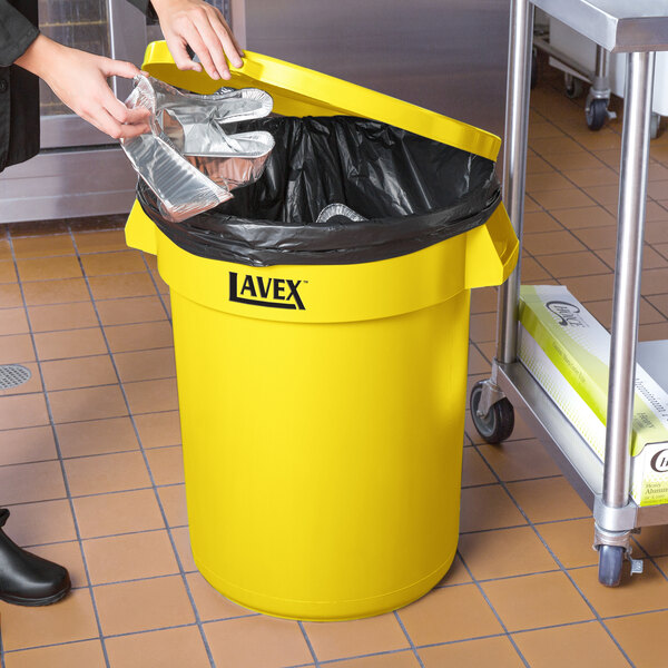 Lavex 32 Gallon Yellow Round Commercial Trash Can and Lid