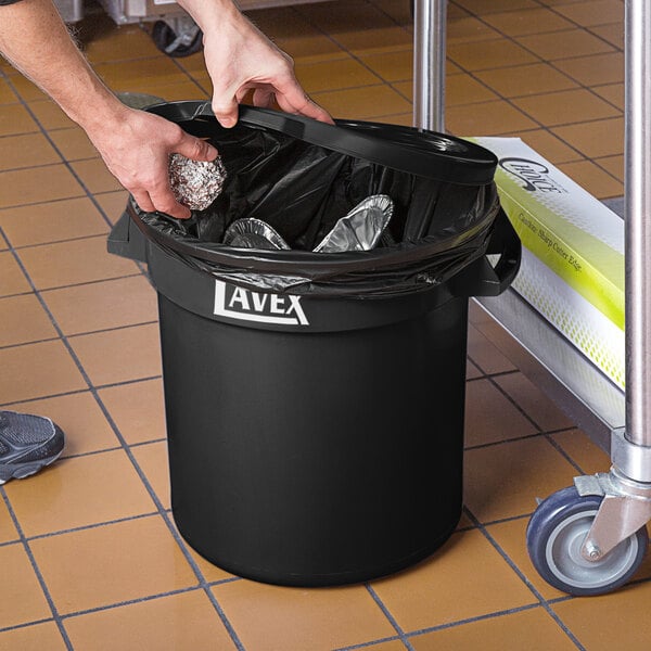 Lavex 10 Gallon Black Round Commercial Trash Can and Lid