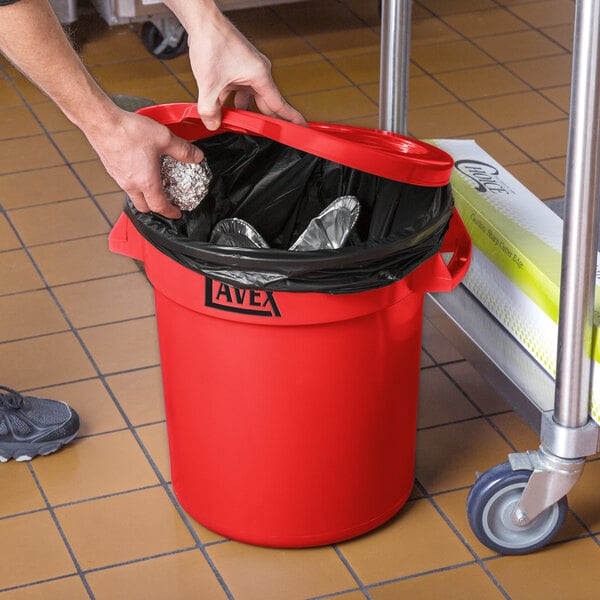 Lavex 10 Gallon Red Round Commercial Trash Can and Lid
