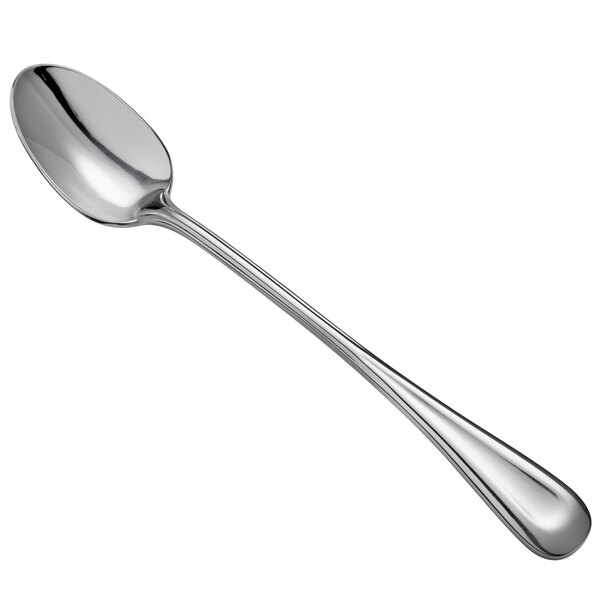 A Oneida Acclivity stainless steel iced teaspoon with a silver handle and spoon.
