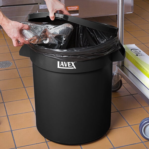 Lavex 20 Gallon Black Round Commercial Trash Can and Lid