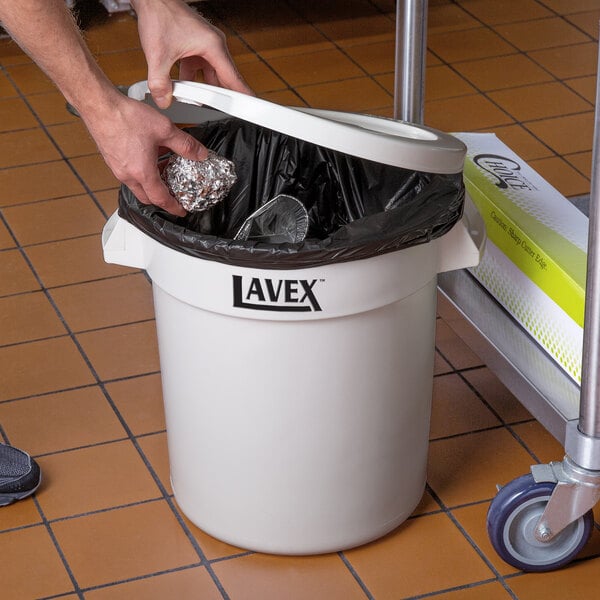 Lavex 10 Gallon White Round Commercial Trash Can and Lid
