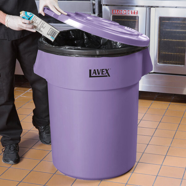Lavex 55 Gallon Purple Round Commercial Trash Can and Lid