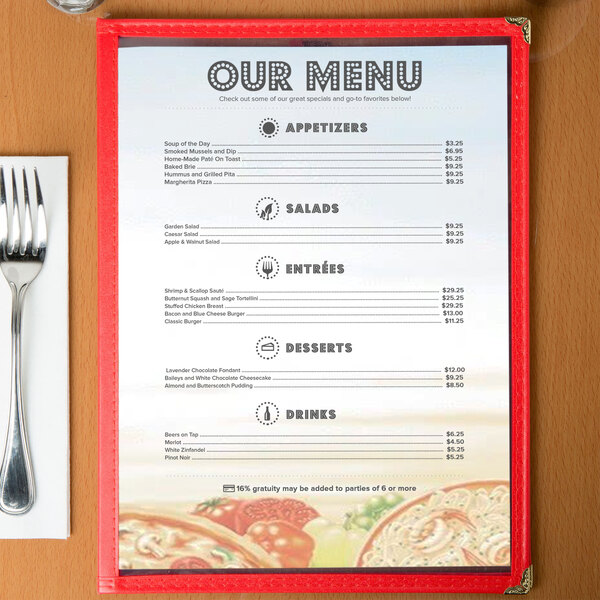 Menu paper with an Italian pasta design featuring a fork and knife.
