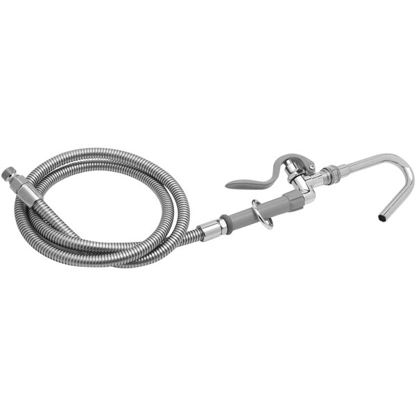 A T&S pot and kettle filler hose with a metal nozzle attached to it.