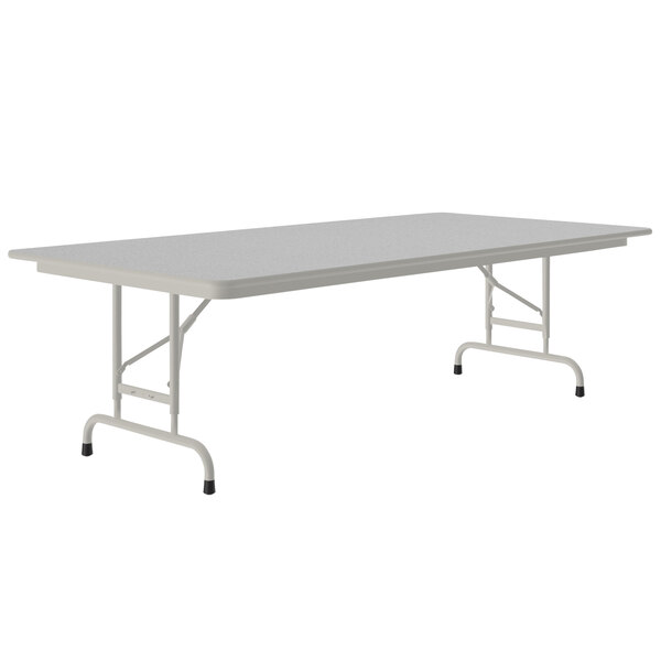 A white rectangular Correll folding table with a metal leg.