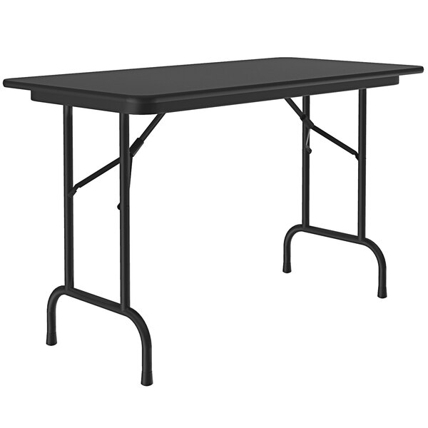 A black rectangular Correll folding table with a black frame.