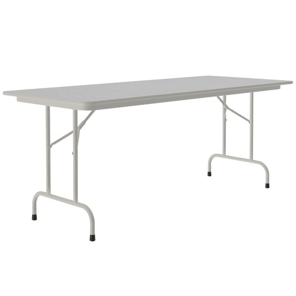 A rectangular white Correll folding table with a gray frame.