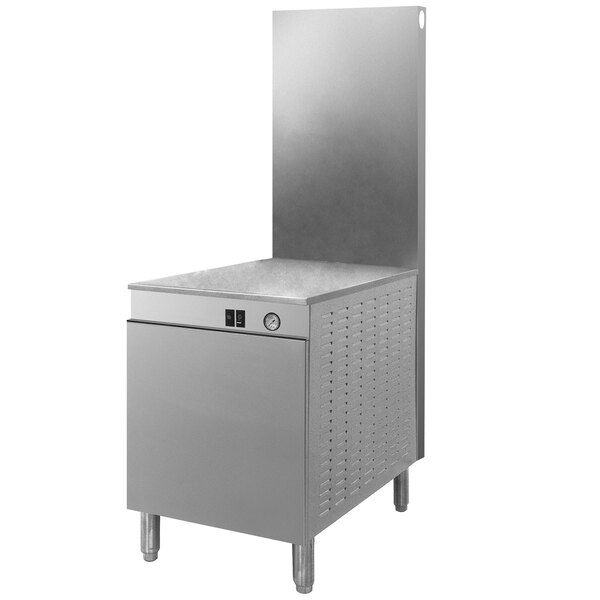 A stainless steel Cleveland 36" modular cabinet base with a door open.