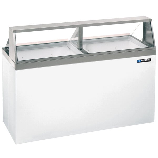 A Master-Bilt ice cream dipping cabinet with a glass top on a counter.