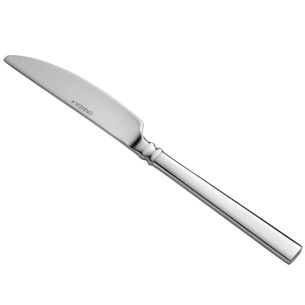 A Oneida stainless steel butter knife with a silver handle.