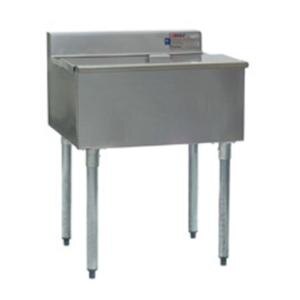 An Eagle Group stainless steel underbar ice chest on legs.