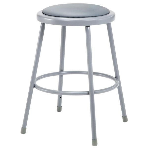 A National Public Seating gray padded lab stool with a seat.