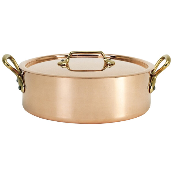 De Buyer 6446.24 3.8 Qt. Copper Saute Pan with Handles and Lid