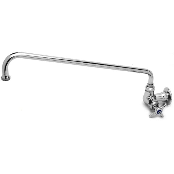 A T&S chrome wall mount pantry faucet with a 12" swing nozzle and 4-arm handle.