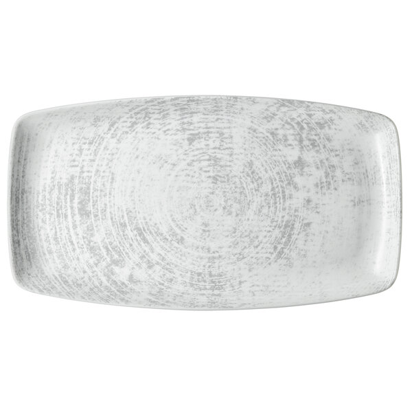 A white rectangular Schonwald porcelain platter with a grey speckled pattern.