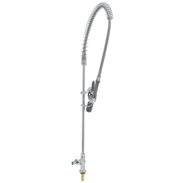 A T&S stainless steel pre-rinse faucet with hose.