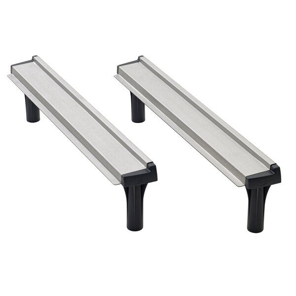 Two stainless steel Metro bars with black handles.