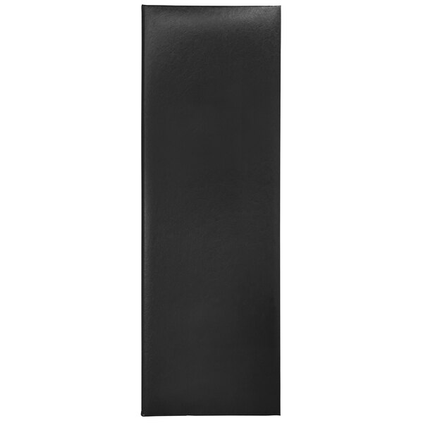 A black rectangular menu cover with album style corners on a white background.