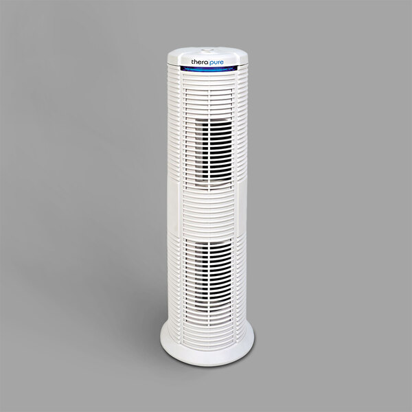 A white Therapure tower air purifier with vents.