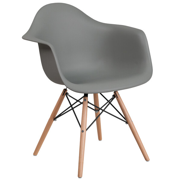A gray Flash Furniture Alonza plastic chair with wood legs.